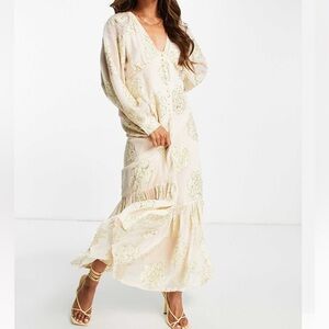 ASOS nude & gold floral maxi dress